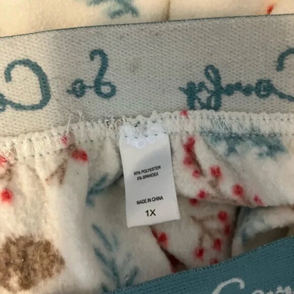 Hanes Comfort Sleep White Green Fleece Pinecone Winter Holiday Pajama Set - Picture 6 of 8